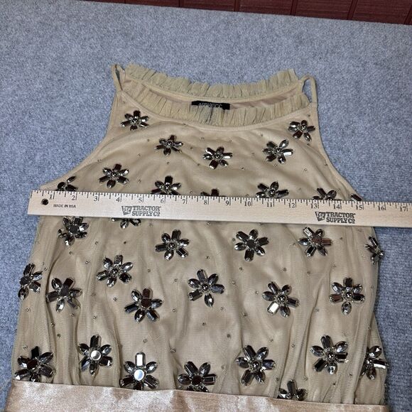Adrianna Papell Dress Tan Gem Flowers sparkle Cocktail Evening Dress size 8 - Picture 8 of 16